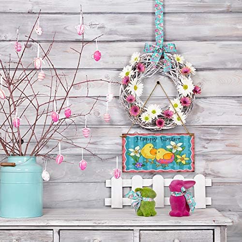Hileyu 7 Pcs Happy Easter Wooden Plaque Decoration Set,Easter Wooden Hanging Sign Door Wall Decoration,Bunny Easter Egg Chicken Print Door Wall Decor Hanging Decorative Display Sign for Easter