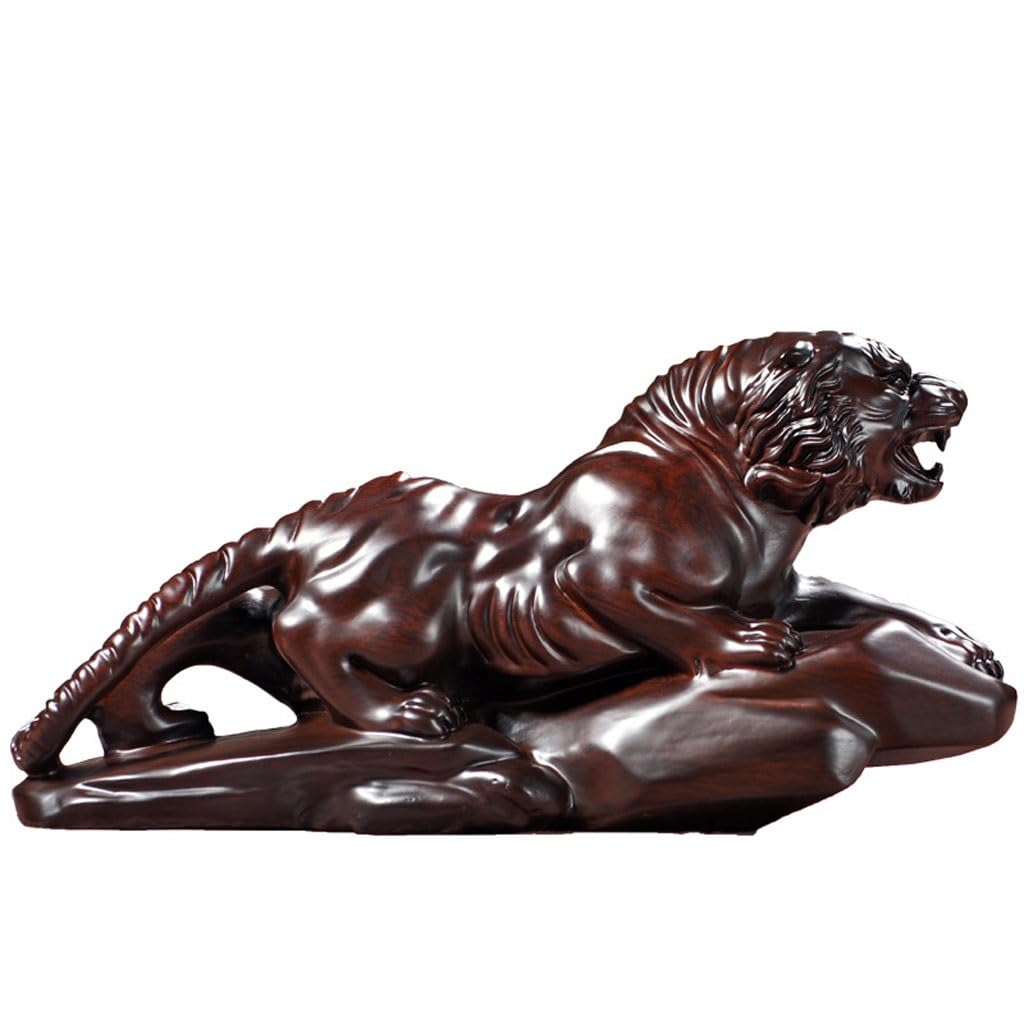 ATREDESES Office Decor Wooden Carving Tiger Ornaments Solid Wood Animal Tiger Home Entrance Chinese Living Room Office Decorations Home Decor(11.81in)
