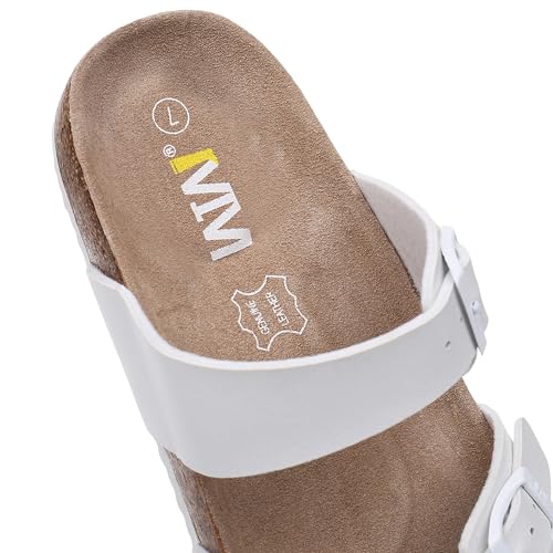 Image of WTW Cork Footbed Womens Sandals Genuine Leather Insole Slides Sandals for Women Adjustable Buckle Summer Sandals Outdoor Walking