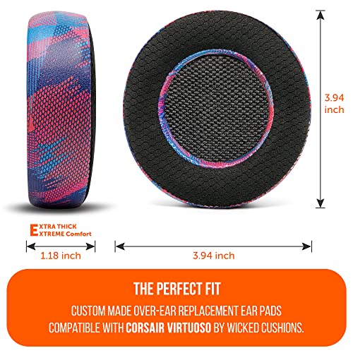 Image of WC Freeze Virtuoso - Hybrid Fabric Cooling Gel Replacement Earpads for Corsair Virtuoso Gaming Headset, Made by Wicked Cushions, Improved Durability, Thickness and Sound Isolation | (Speed Racer)
