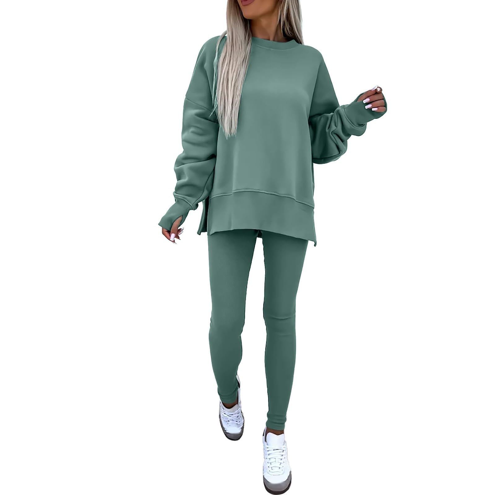 Sweatshirt and Leggings Set for Womens 2 Piece Outfits, Outfits Side Split Oversized Sweatshirt set