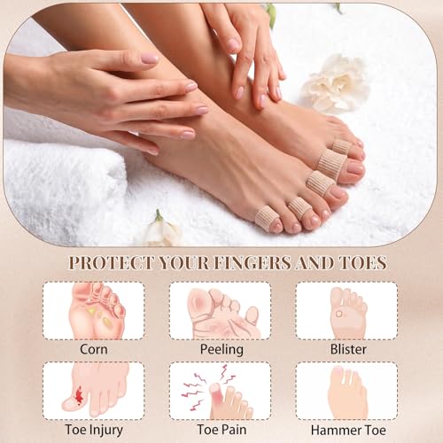 Image of Blulu 24 Pieces Toe Tubes 0.98 Inches Cushion Tube Corn Pads for Toes Sleeves Soft Gel Protectors for Cushions Corns Blisters Calluses 5 Size (Skin Color, All Sizes)