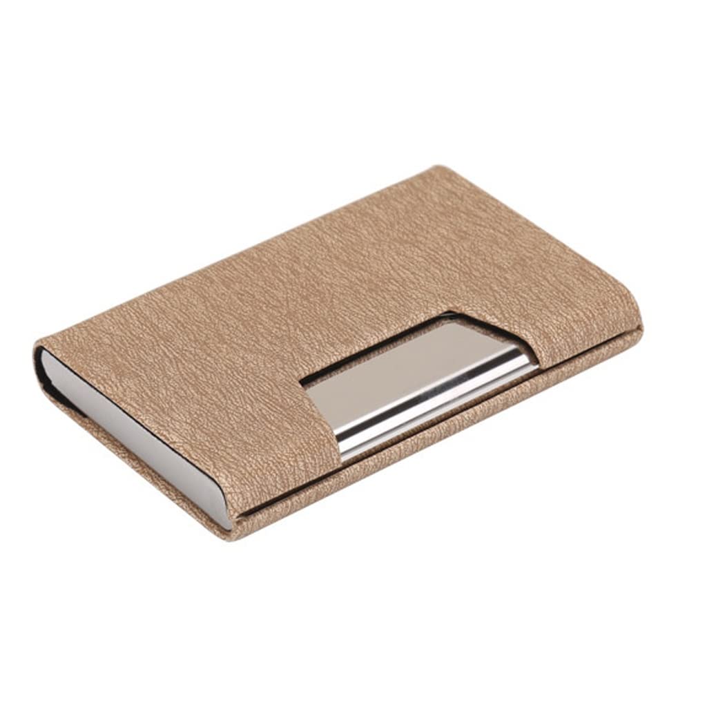 MOBYGKFY Business Card Case Stainless Steel Aluminum PU Cover for Holder Wallet