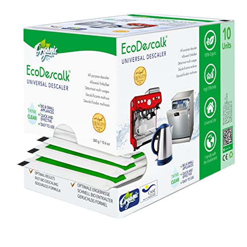 EcoDescalk Descalcificador Ecológico 10 Sobres – Limpiador 100% Natural para Hervidores, Lavadoras y Lavavajillas – Descalcificador Multiusos en Polvo Compatible con Todas las Marcas