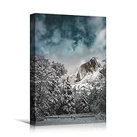 Canvas Wall Art Winter Forest Cool Dramatic Mountain Nature Photography Romantics - 12x18 inches