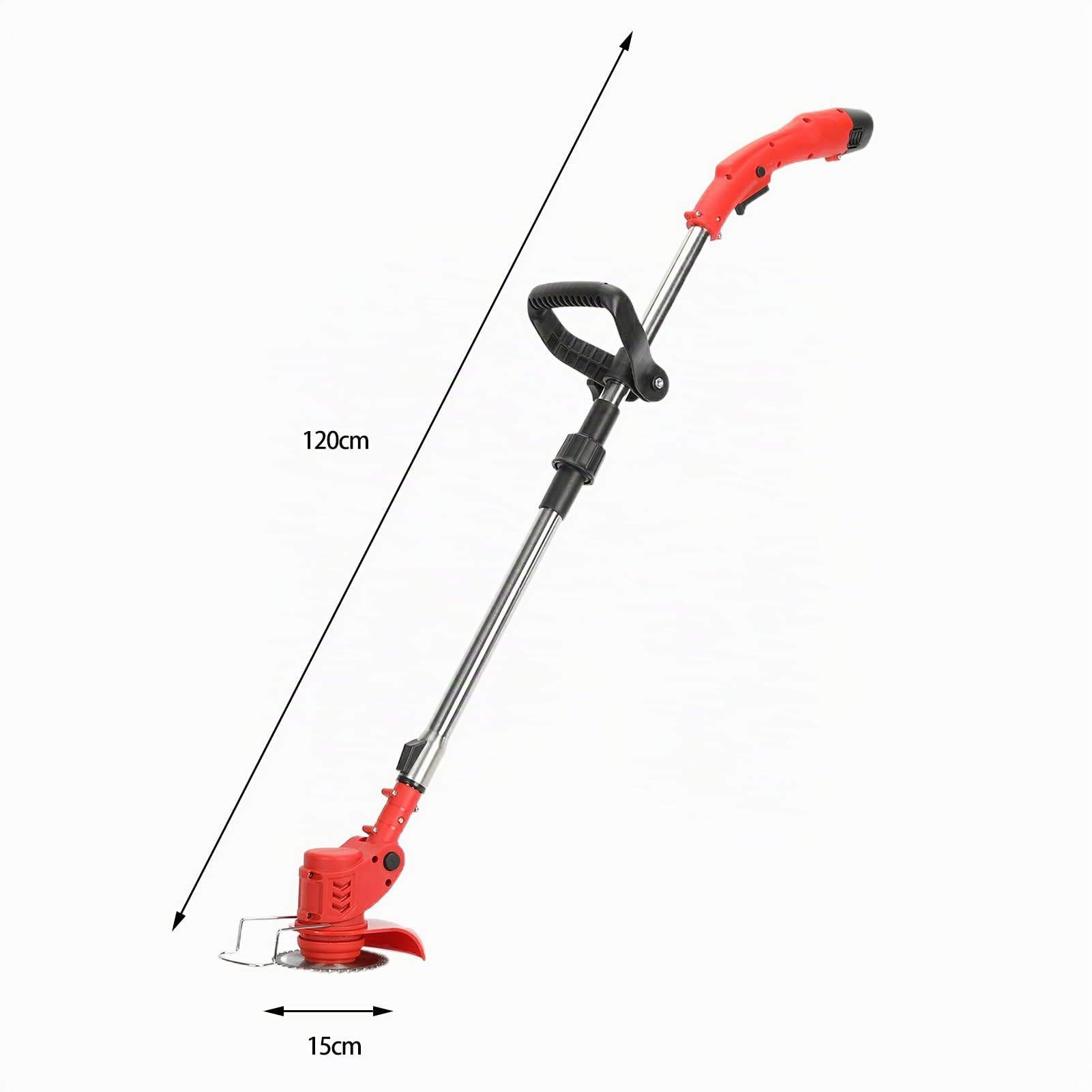 Désherbeur électrique sans Fil 12 V avec 2 Batteries et Chargeur, Manche télescopique avec Lames Rondes et métalliques, Coupe-Herbe électrique léger pour pelouse et Jardin (Rouge)