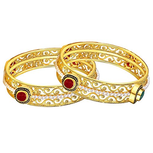 Pearl & Ruby Traditional Bangle Set - Set of 2