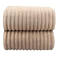 YTYC 39x78 Inches Oversized Bath Sheets Towels Set Large Shower Towels for Bathroom Luxry Plush Super Soft Absorbent Stripe Hanging Loop Microfiber 80% Polyester (Beige, 2PCS)