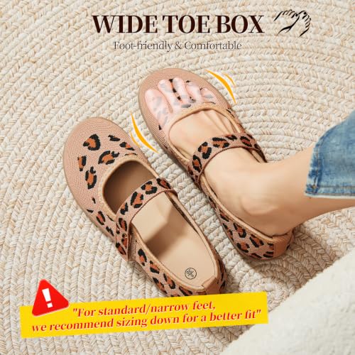 Image of Waluzs Wide Toe Box Flats Shoes Women Knit Ballet Flats Mary Jane Dress Flat Wide Width Walking Shoes Slip-on with Strap