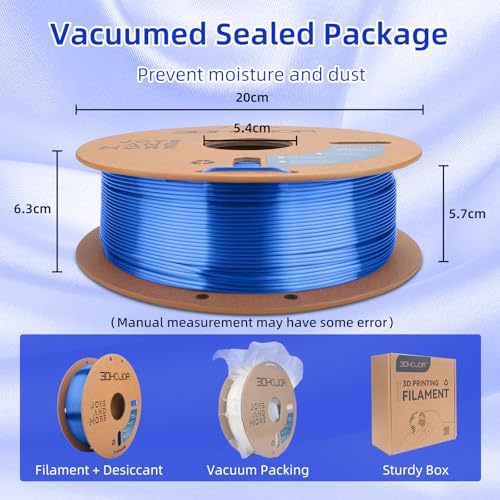 Image of 3DHoJor Silk PLA Filament 1.75mm, Silk PLA 3D Printer Filament, 2.2 LBS (1KG) Cardboard Spool, Fit Most FDM 3D Printer, Silk Blue