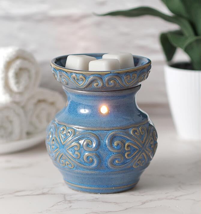 Hosley 5 calentadores de cerámica azul, regalo ideal para aromaterapia de bodas, spa, uso con cubos de cera para derretir y aceite de fragancia.