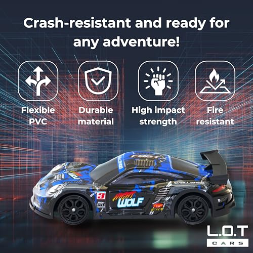 Image of L.O.T TOYS Night Wolf Remote Control Car | 20Kmph, 2.4Ghz | Rc Drift Car, Rc Car, Remote Car, Drift Car Remote Control, Flexible PVC Shell, Long Range Remote with Multi LED Lights (Blue)