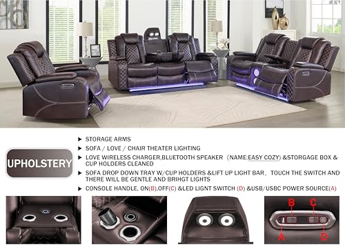Image of Ball & Cast Power Recliner Sofa Set, Reclining Home Theater Seating 3PCS
