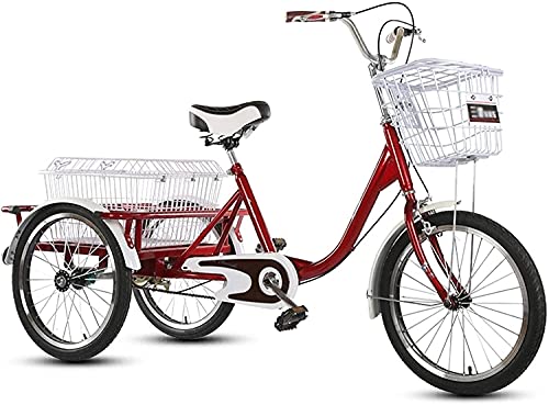 GRDDBZA Adult Tricycle - 3 Wheel Bikes for Adults Shopping Adult Tricycles Single Speed Three Wheel Trike Pedal Bike 20 Inch 3 Wheel Bicycles with Cargo Basket for Seniors Women Men, FPYY2024040817