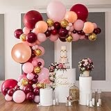 Burgundy Balloon Garland Kit, 114 PCS Burgundy Party Decorations for Girls Pink Rose Gold Confetti...