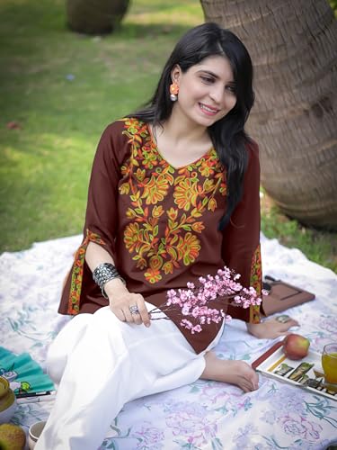 Image of Youthnic Women's Light Green Rayon Yoke Embroidery Straight Short Kurti | Office Wear Kurti | College Wear Kurti | Tunic Top