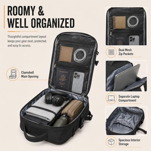 Image of Wotony Tactical Backpack for Men, 25L /35L /45L EDC Backpack with Laptop Compartment, MOLLE System, Water-Resistant 900D Fabric, Multi-Pocket Travel Backpack for Hiking, Camping, Gym and Daily Use