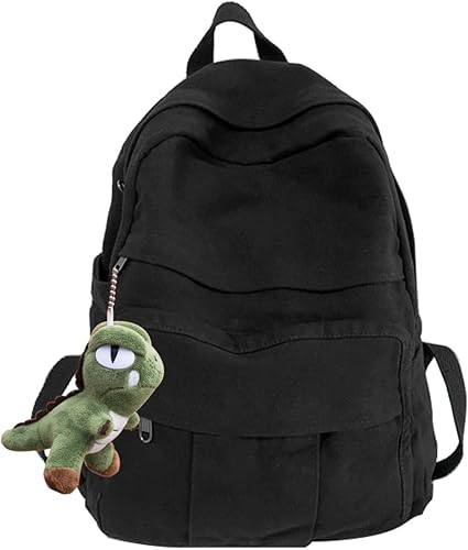 Mochila de lona para laptop, mochila de viaje estética retro vintage para mujeres y hombres, Negro -, Grande, Mochila de lona vintage para mujer y