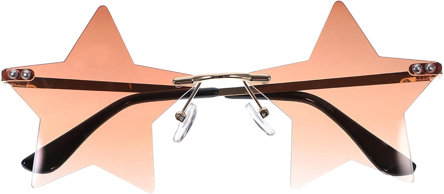 TEHAUX Funny Rimless Sunglasses with Gold Frame and Gradient Brown Lens, Cool Party Eyewear for Teens and Adults, Lightweight Sun Glasses for Christmas, Halloween, Beach and Dance Events