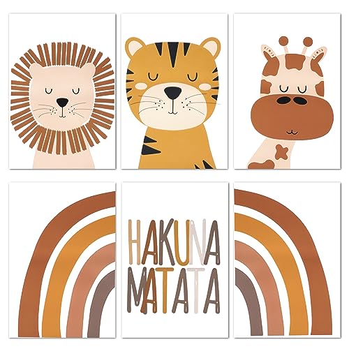 Corpower Set de 6 Póster para Habitación Infantil, Laminas Infantiles para Habitacion, Laminas Decorativas, Cuadros Habitacion Bebe para Niños y Niñas, Póster de Animales 31.2 * 22.1cm(Sin Marcos)