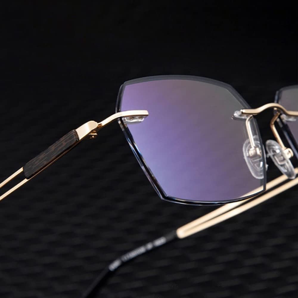 FREAZE Rahmenlose Lesebrillen Diamantschliff HD Brille Lesehilfe Herren Lesebrille Unternehmen Schwarz 1.0 2.0 3.0 Anti Blaulicht Anti Müdigkeit (Size : +1.5)