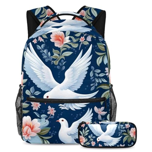 Sac à dos colombes de paix blanches grand volume pour soulager le dos des élèves au quotidien