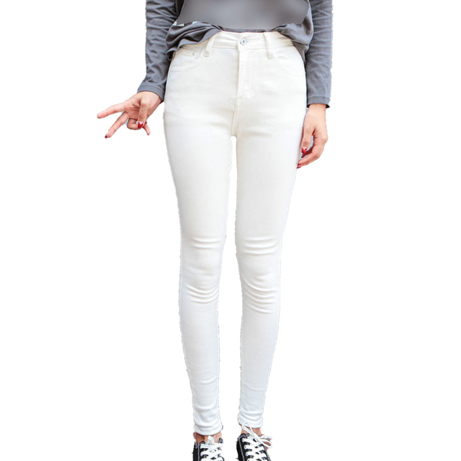 Maiyifu-GJ Women High Waist Skinny Ankle Jeans Casual Straight Leg Pencil Denim Pants Boyfriend Slim Fit Washed Stretch Jean (White,27)