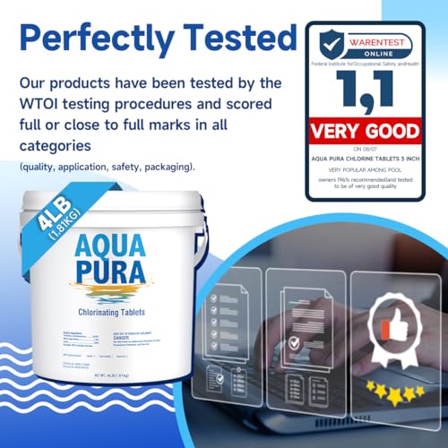 Image of Aqua Pura 2-Pack 3 inch Chlorine Tabs, Swimming Pool, Hot Tubs & Spa, Small Pool Sanitizer, Long-Lasting Stabilized, Sanitizes - Slow Dissolving, 4 lbs