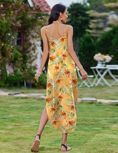 Image of Zeagoo Women's Casual Sundress Summer Maxi Sleeveless V Neck Split Boho Beach Dress Travel Vacation Dress with Pockets