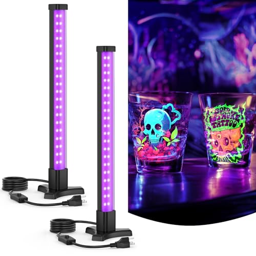 Onforu 2 Pack 15W Black Light Bar, 40 LEDs 15 Inch Blacklight Tube with Plug and Switch, Vertical Standing Blacklight for Glow in The Dark Party, Halloween Decorations, Desktop, Body Paint, Poster