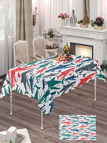 Musesh Cute Tablecloth Shark Tablecloth Microfiber Tablecloth Shark Pattern Color Print on Table Cloths Rectangle 60X84 Inch Suitable for Outdoor Picnics and Indoor Kitchen Tables