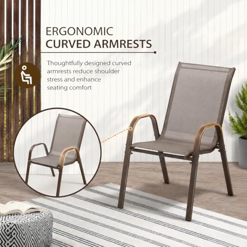 Image of Creative Outdoor Patio Outdoor Chairs Set of 2, Brown Metal Frame, Nylon Mesh Fabric, Stackable Dining Chairs