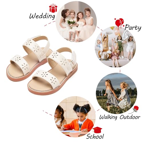 Image of PHIRAMIN Toddler Girl Sandals - Flower Girl Dress Shoes Open Toe Little Kid Flats