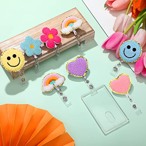 8 Pcs Preppy Nurse Reel Accessories Smile Face Flower Butterfly Rainbow Heart Felt Badge Holder Nursing Name Id Badge Reel Accessories With Swivel Alligator Clip For Id Name Card (Flower) #TOP6