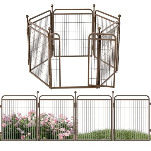 32 in(H) Decorative Garden Fence Outdoor for Yard with Gates,Heavy Duty Iron 6 Panels Total 13ft(L) Anti Dig Fence with Gravity Automatic Lock for Ind