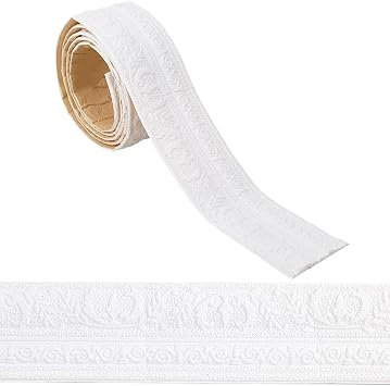 GORGECRAFT 2.3mx8cm Self Adhesive Wallpaper Border Peel and Stick Flexible Foam Molding Trim White Skirting Stickers 3D Sticky Decorative Wall Edging Dado Rail Mirror Frame Baseboard Line Home Decor