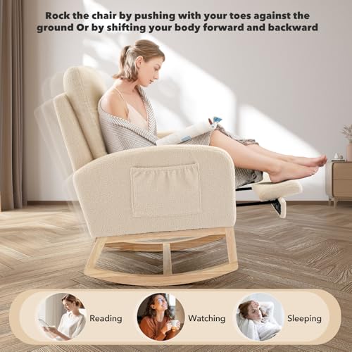 rocking chair nursery nursing rocking chairs with foot rest for mom nursery rocker glider chair with high backrest for living room bedroom upholstered lounge chair with solid wood base for relaxin