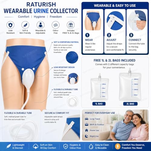 Image of Wearable Urine Collector for Men | Adjustable Reusable Soft Silicone Urine Bag | Portable & Breathable Male Urinal Drainage System | Odour-Free Design | 1000 ml & 2000 ml Bags | White /Grey /Blue | for Men