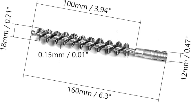 Utoolmart Steel Wire Tube Cleaning Brush, Round Chimney Cleaning Brush, M12 Threaded Interface Cleaning Brush, 18mm Diameter 160mm Length, 2pcs