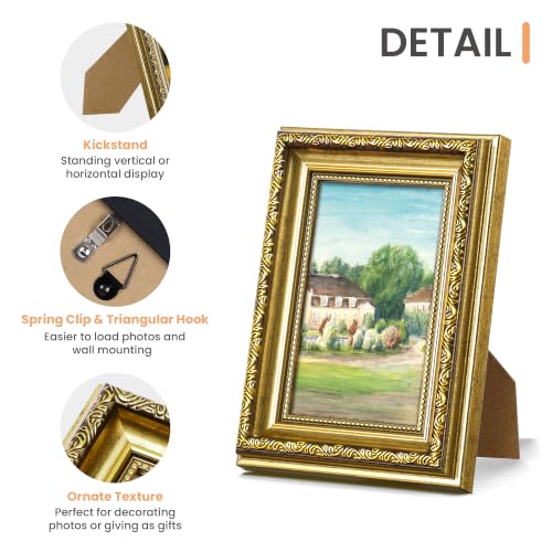 Image of upsimples Vintage 4x6 Picture Frame, Antique Gold Frames, 2 Pack | Gold Picture Frames, Fits 4 x 6 Photos, Elegant Vintage Design, Wall or Tabletop Decor, for Wedding or Family Memorie
