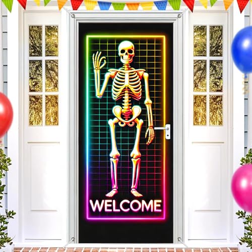 Image of BlissYard Door Cover Haunted House Skeleton 35x71 Inch Polyester