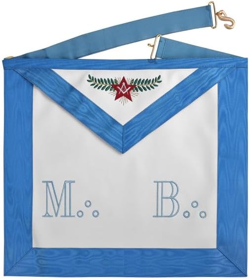 Bricks Masons Master Mason Blue Lodge French Regulation Apron - Blue Ribbon Machine Embroidery