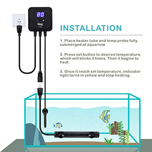 Hygger 300W Aquarium Heater With External Digital Temperature Controller Reef Saltwater Fish Tank Heater For 30-60 Gallon Tank #TOP4