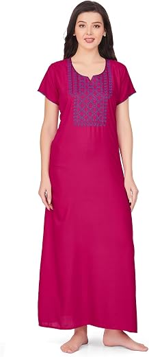SAND DUNE Womens Straight Fit V-Neck Short Sleeves Nighty with Functional Pocket