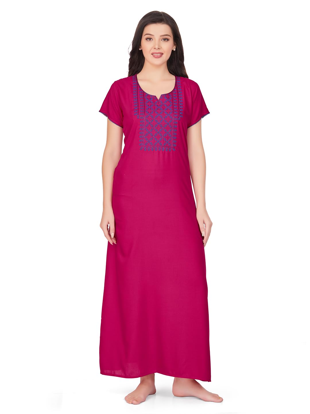sand dune Womens Straight Fit V-Neck Short Sleeves Nighty with Functional Pocket-picture-45