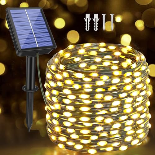 Ollny Solar Lichterkette aussen, 20M 200 LED lichterkette außen solar, 8 Modi IP67 wasserdicht Lichterkette outdoor für Garten Balkon Terrasse Baum Hof Party (Warmweiß)