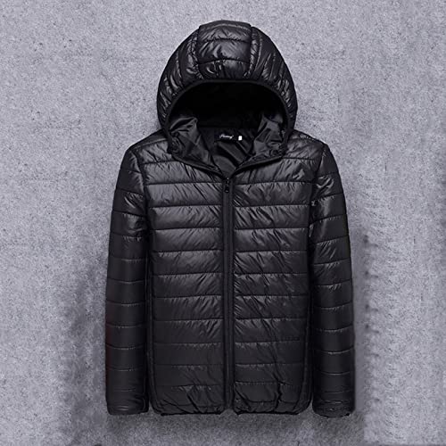 Badhub Men's Thicken Puffer Jacket Long Sleeve Solid Full Zip Insulated Water-Resistant Soft Warm Winter Down Coat With Hood Black #TOP1