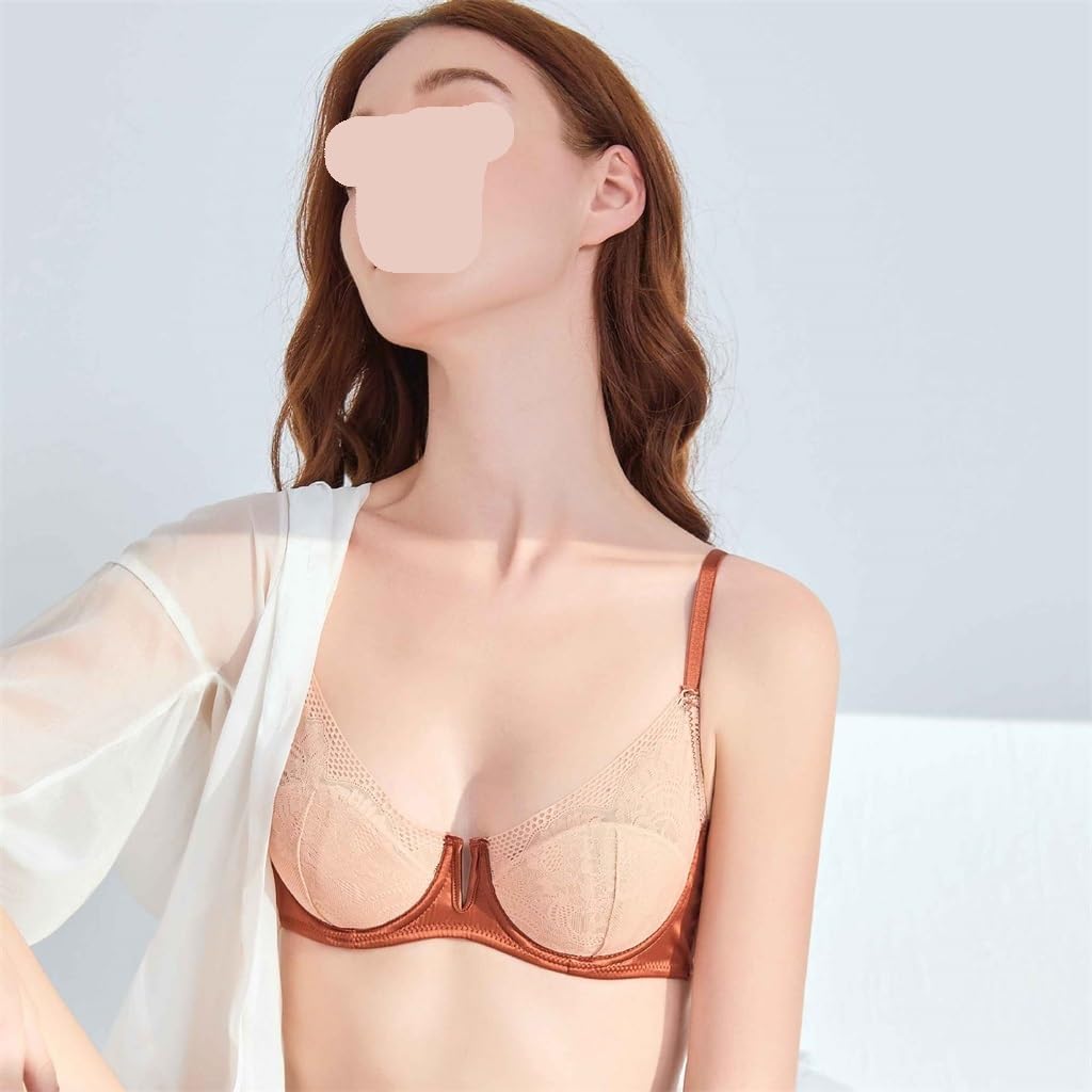 Deep V-mesh Bra, Thin Cotton Contrasting Color Gathering Underwear, Large Chest Display, Small Size Set