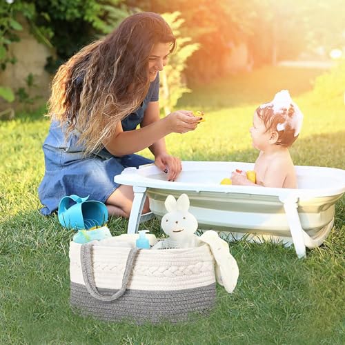 Baby Diaper Caddy Organizer ,Rope Woven Nursery Storage Basket with Adjustable Divider, Nursery Diaper Organizer for Newborn Boys Girls, Foldable Tote Bag Organiser for Car Travel - Image 5
