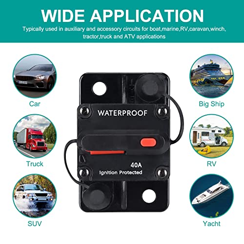 Jacaween 40 Amp Circuit Breaker,Waterproof,With Manual Reset,12V-48V Dc, For Car Marine Trolling Motors Boat Atv Manual Power Protect New01 0 #TOP6